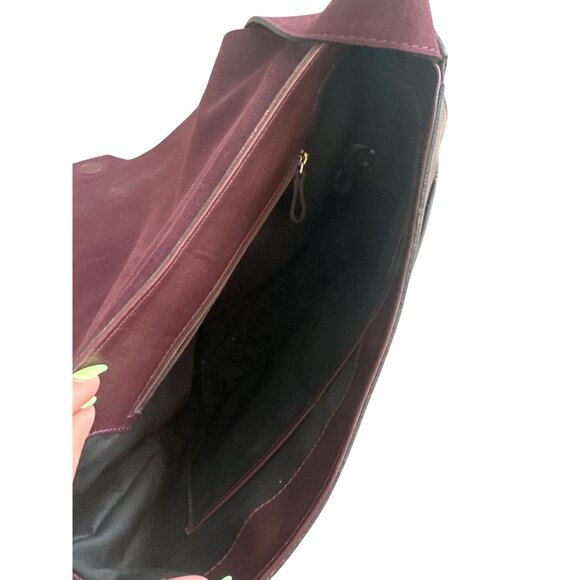 GERARD DAREL Purple Leather Suede Large Crossbody Saddle Handbag - Picture 2 of 13